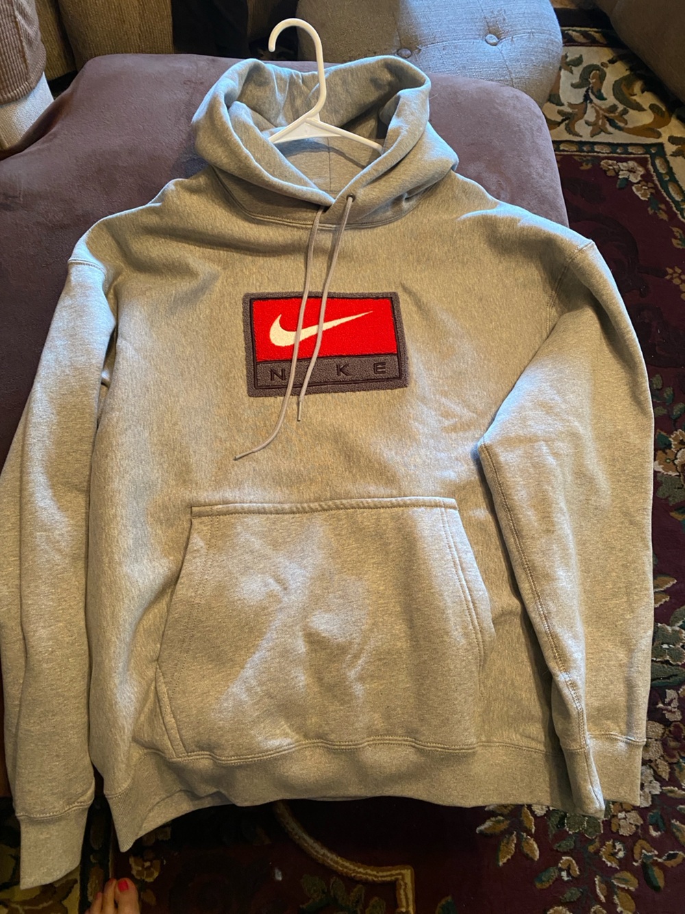 Nike Gray Crewneck Sweatshirt with Red Swoosh Patch